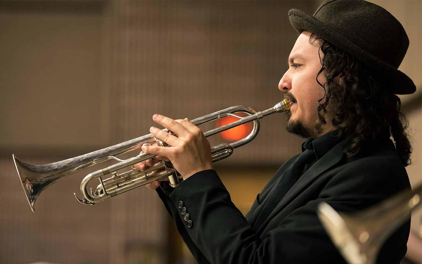 Student playing trumpet